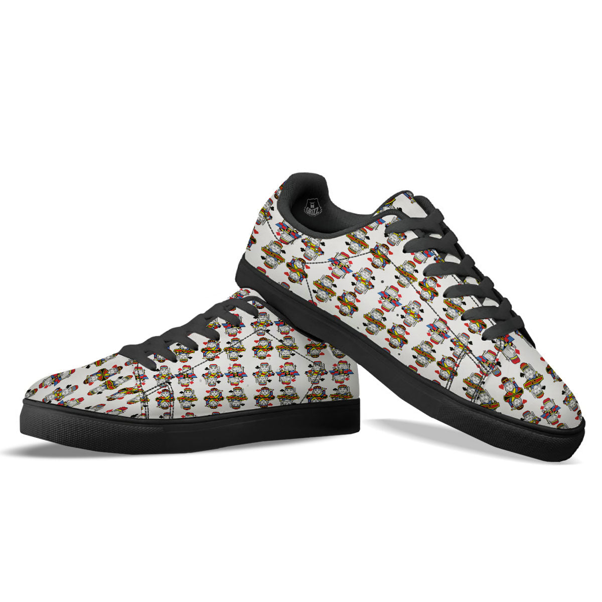 Playing Cards Four Kings Print Pattern Black Low Top Sneakers-grizzshop