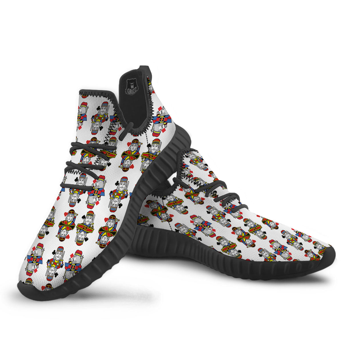 Playing Cards Four Kings Print Pattern Black Walking Shoes-grizzshop