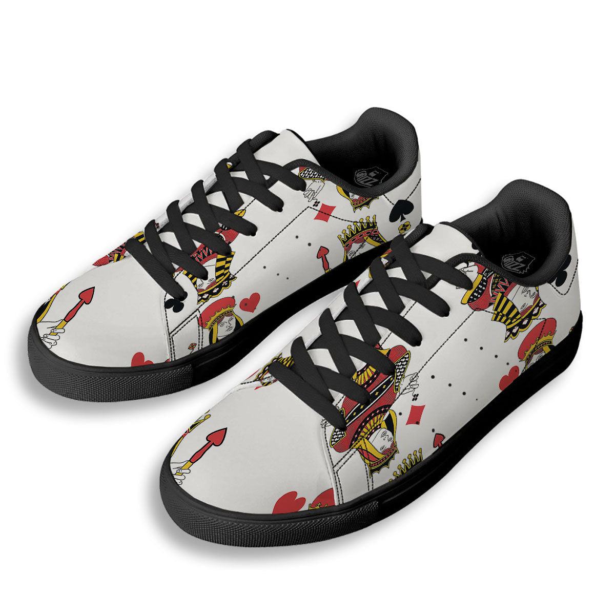 Playing Cards Four Queens Print Black Low Top Sneakers-grizzshop