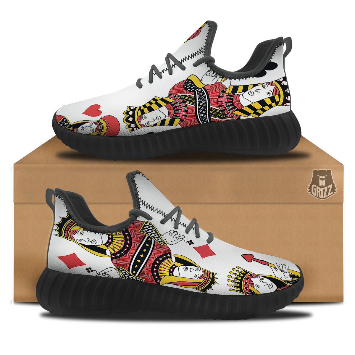 Playing Cards Four Queens Print Black Walking Shoes-grizzshop
