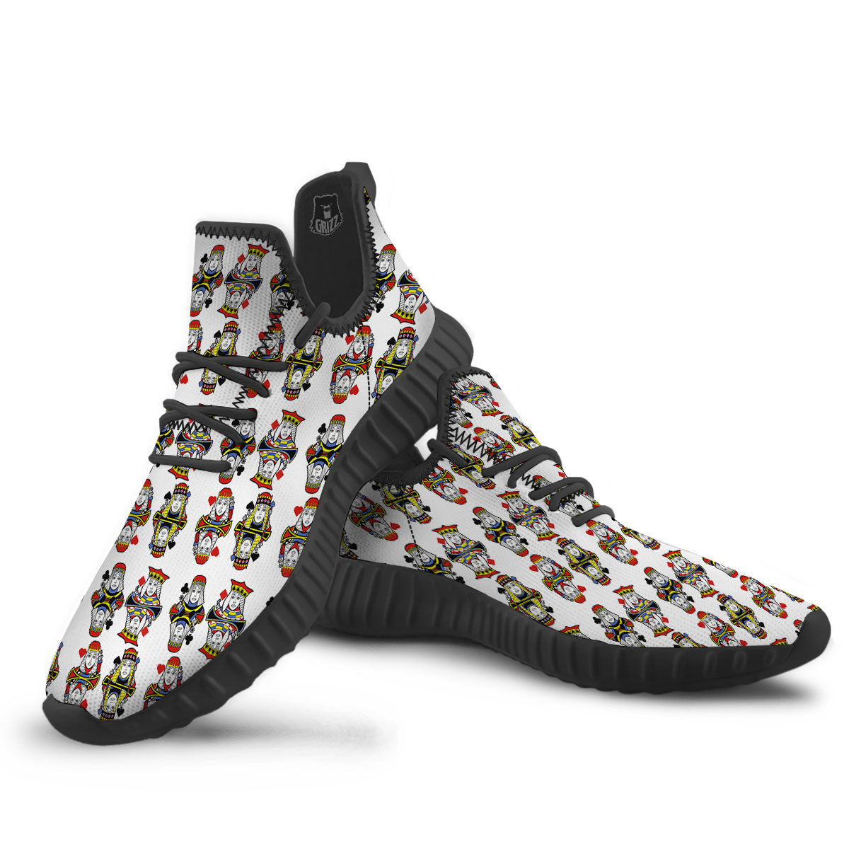 Playing Cards Four Queens Print Pattern Black Walking Shoes-grizzshop
