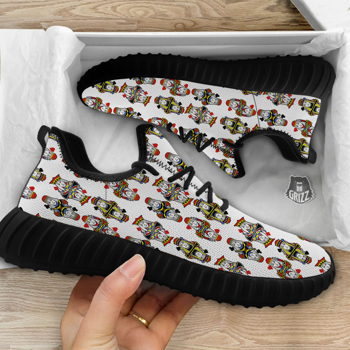 Playing Cards Four Queens Print Pattern Black Walking Shoes-grizzshop