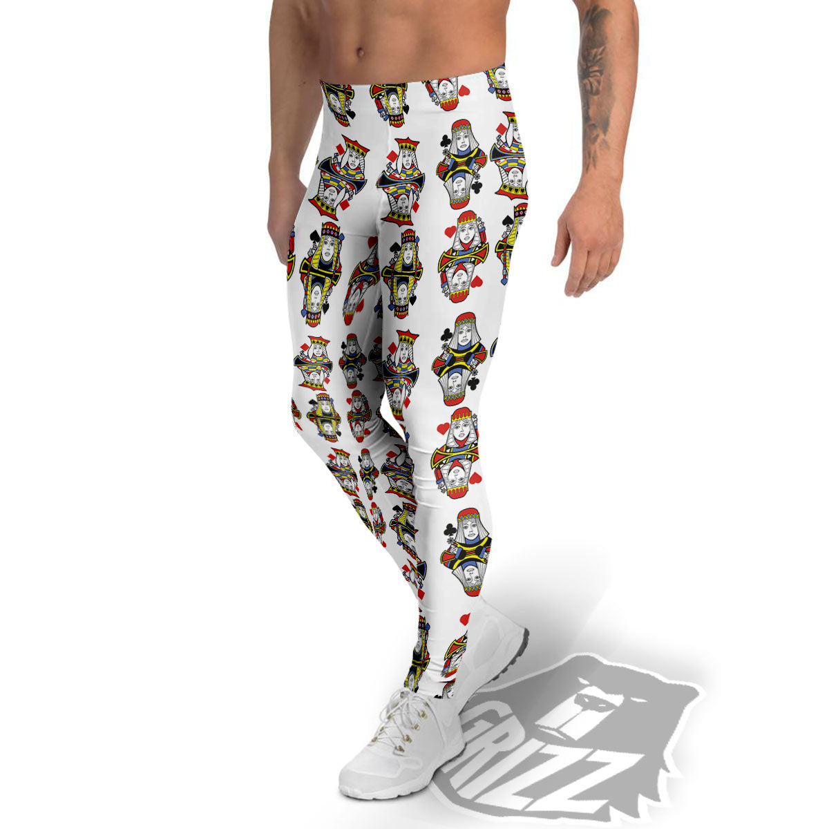 Playing Cards Four Queens Print Pattern Men's Leggings-grizzshop
