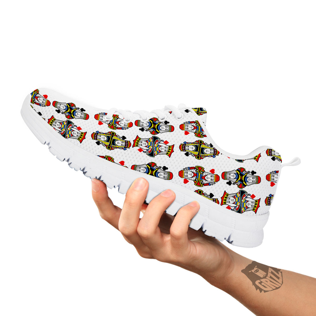 Playing Cards Four Queens Print Pattern White Sneaker-grizzshop