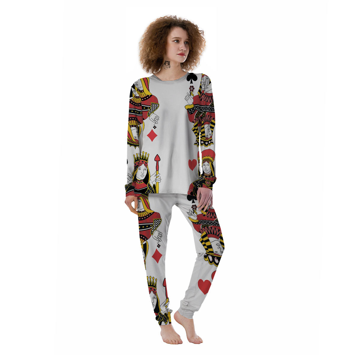 Playing Cards Four Queens Print Women's Pajamas-grizzshop
