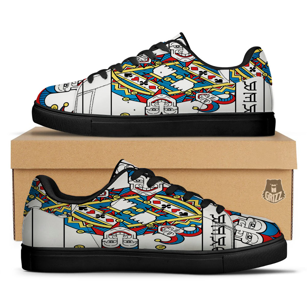 Playing Cards Joker Print Black Low Top Sneakers-grizzshop