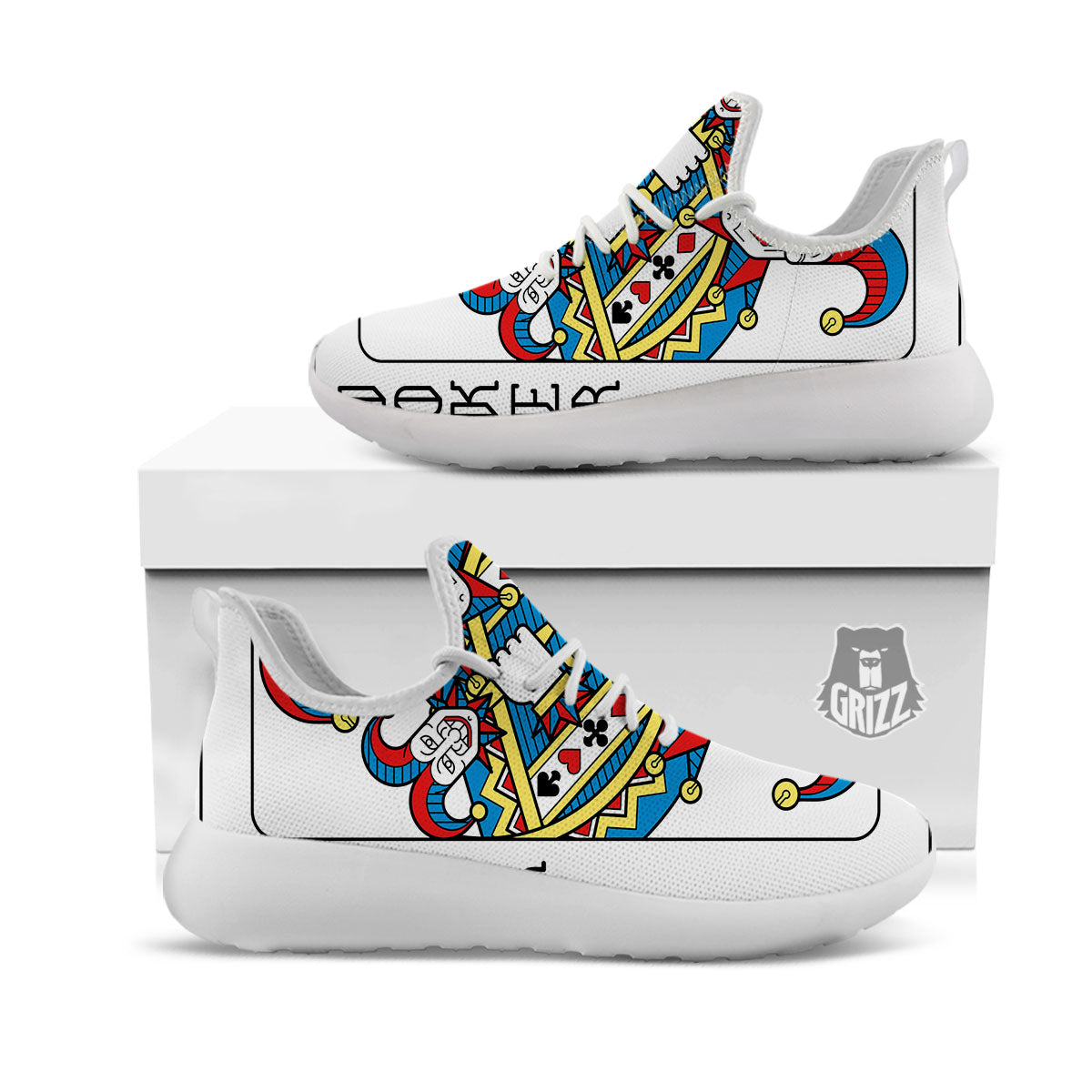 Playing Cards Joker Print White Athletic Shoes-grizzshop