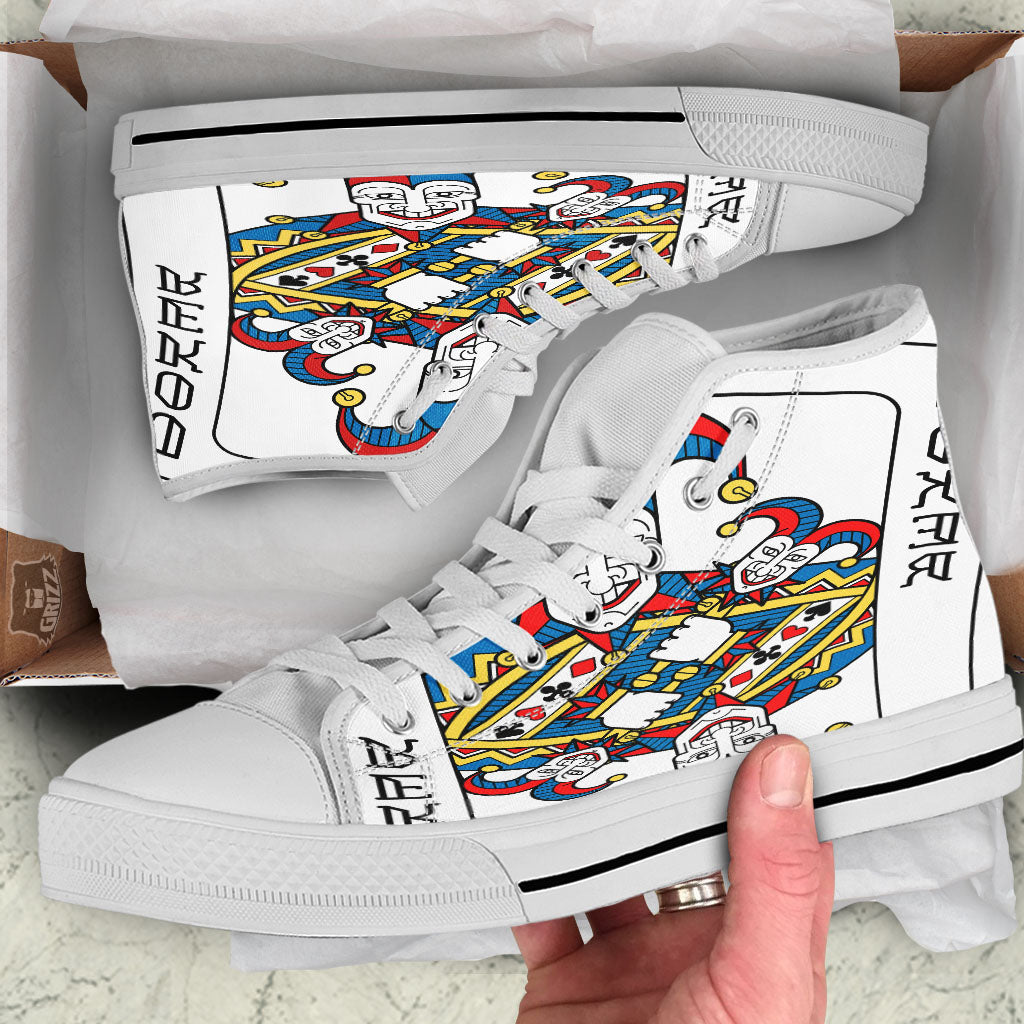 Playing Cards Joker Print White High Top Shoes-grizzshop