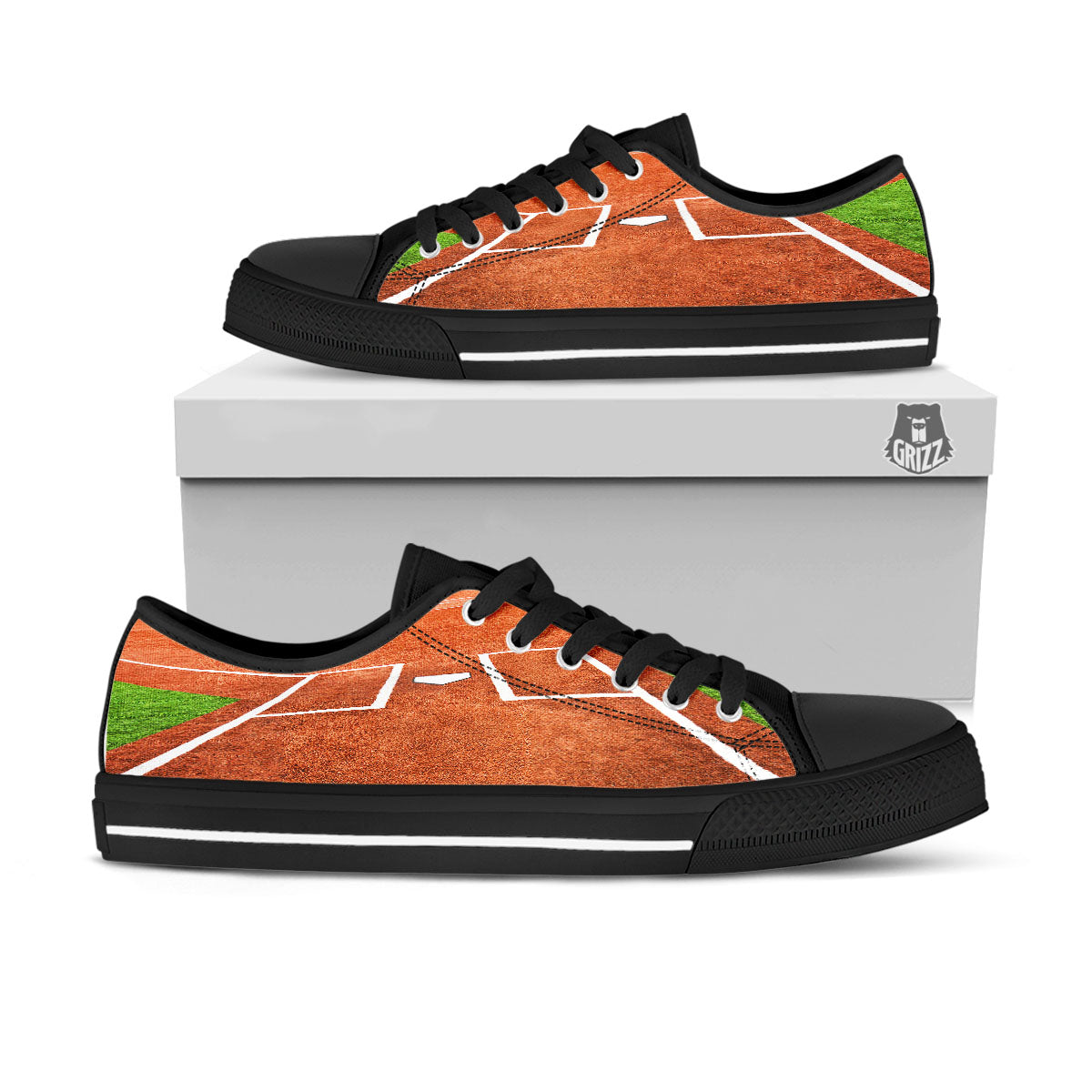 Playing Field Softball Print Black Low Top Shoes-grizzshop