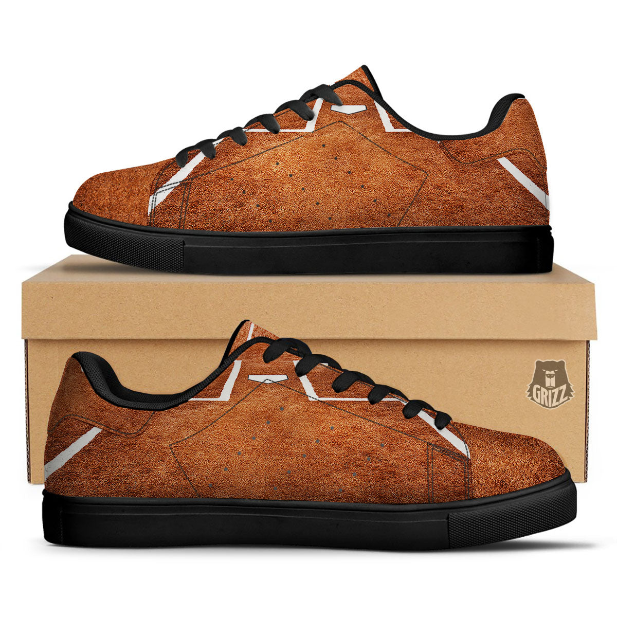 Playing Field Softball Print Black Low Top Sneakers-grizzshop