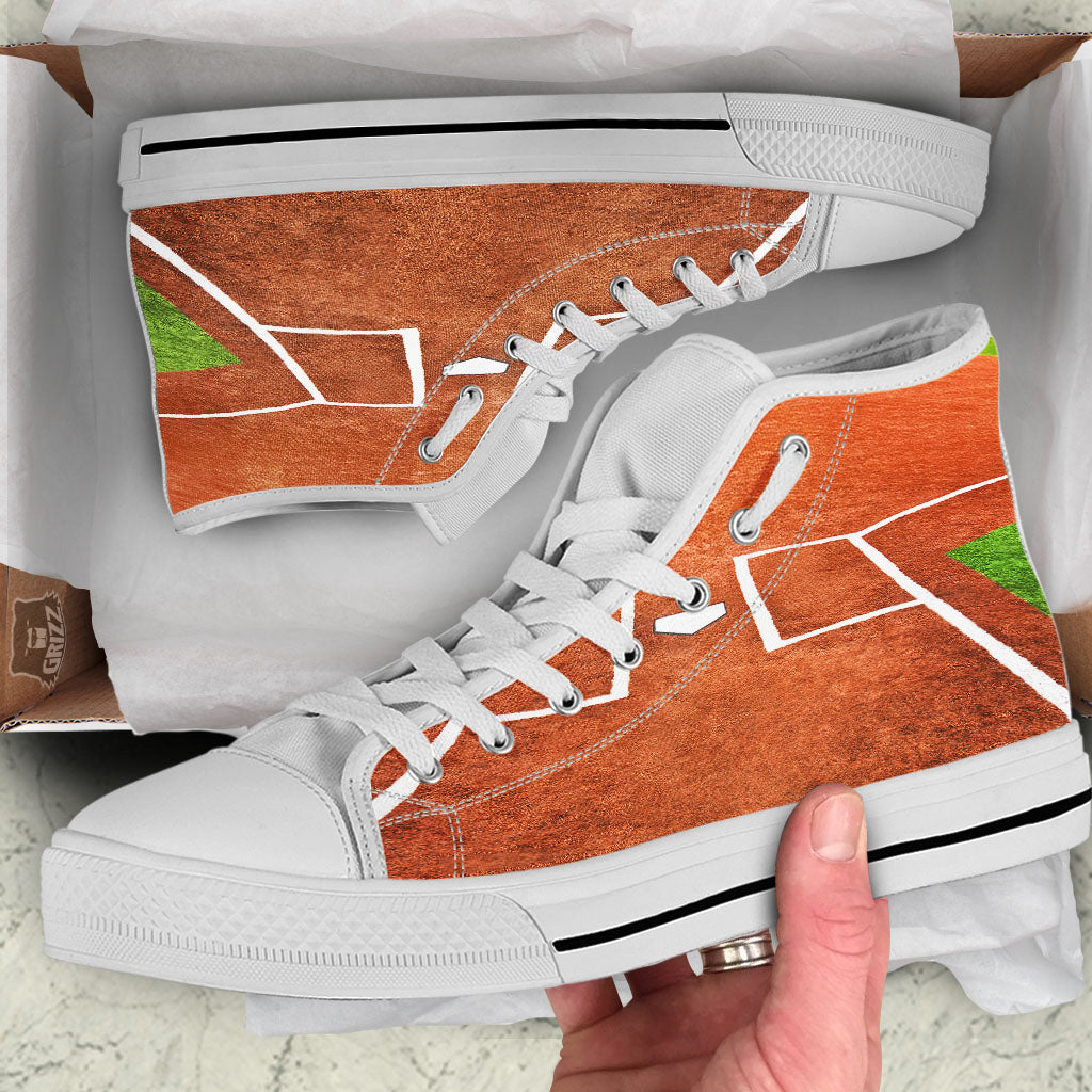 Playing Field Softball Print White High Top Shoes-grizzshop