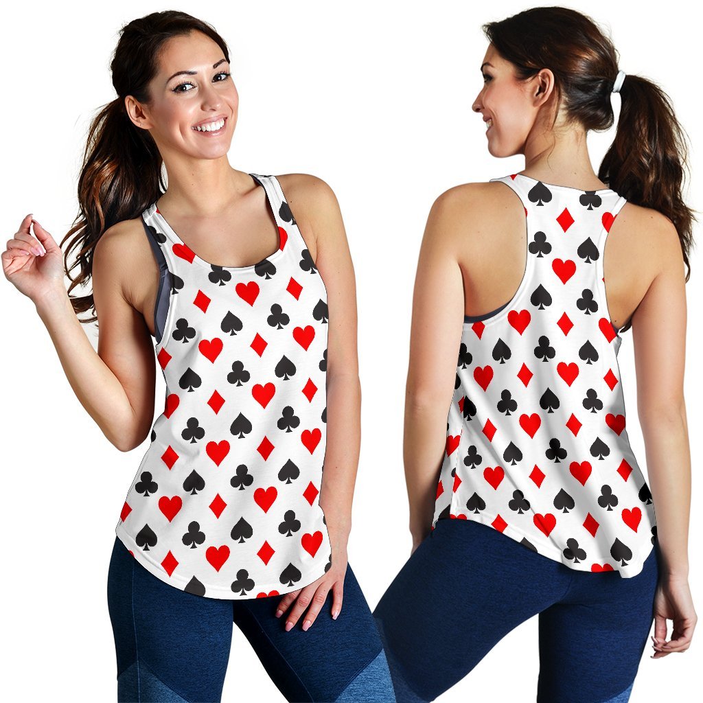 Playing Card Poker Casino Pattern Print Women's Racerback Tank Tops-grizzshop