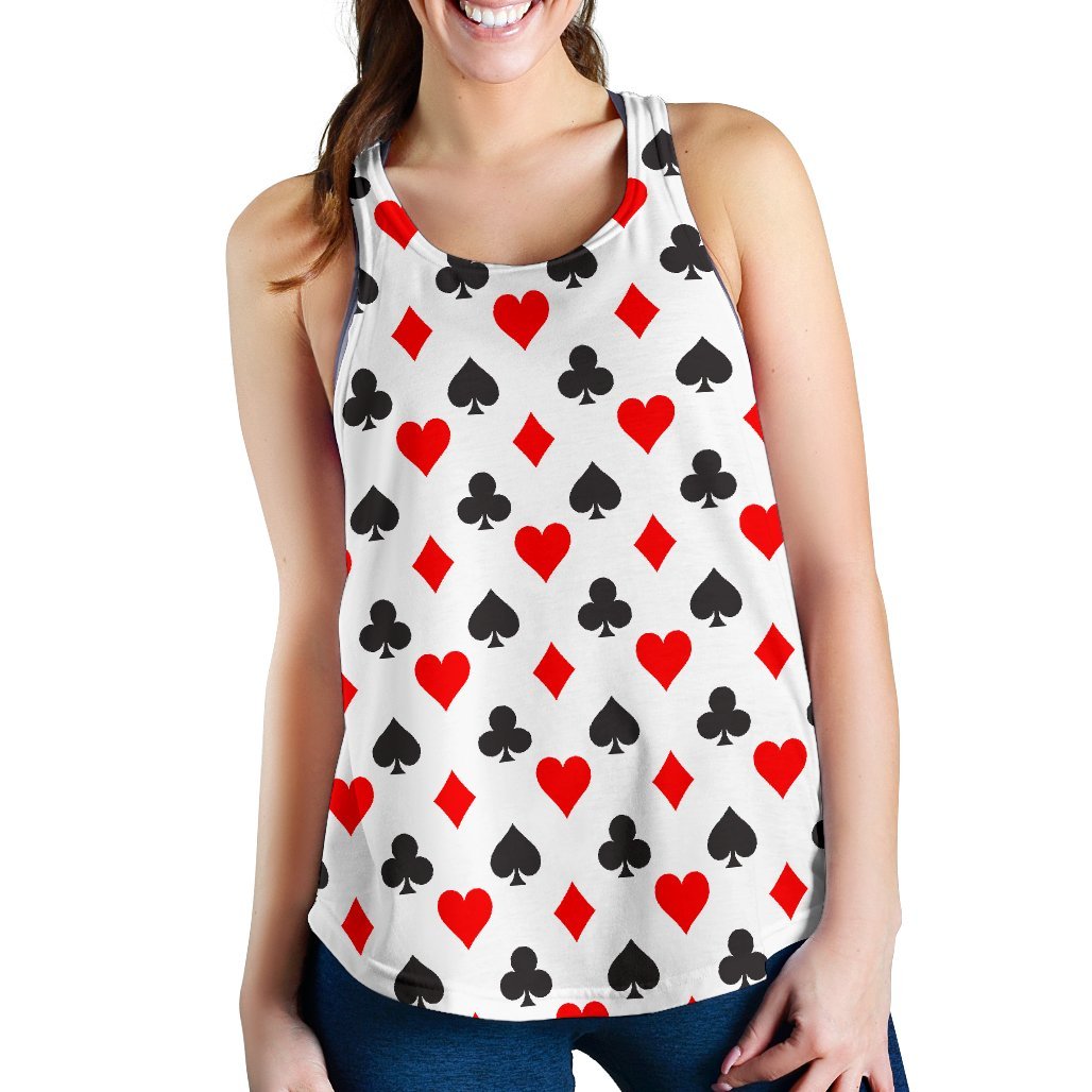 Playing Card Poker Casino Pattern Print Women's Racerback Tank Tops-grizzshop