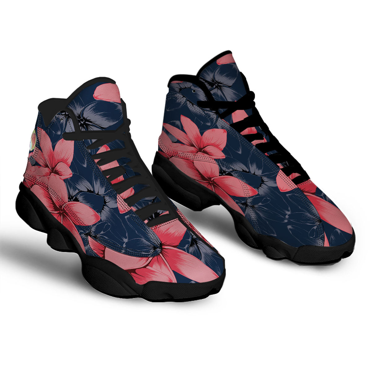 Plumeria Flower Pink Print Black Basketball Shoes-grizzshop