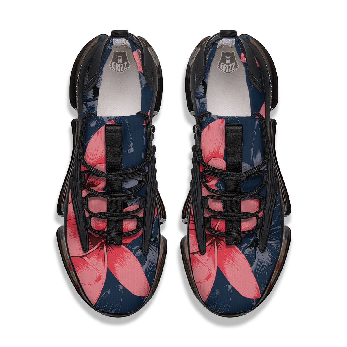 Plumeria Flower Pink Print Black Gym Shoes-grizzshop