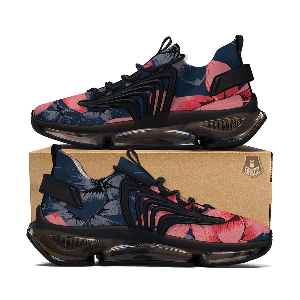 Plumeria Flower Pink Print Black Gym Shoes-grizzshop