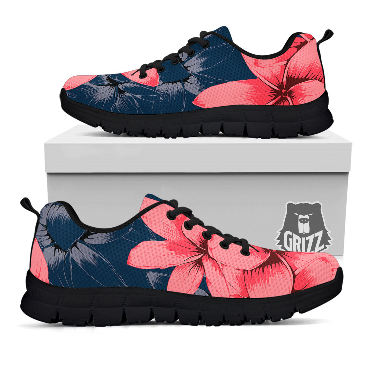 Plumeria Flower Pink Print Black Sneaker-grizzshop