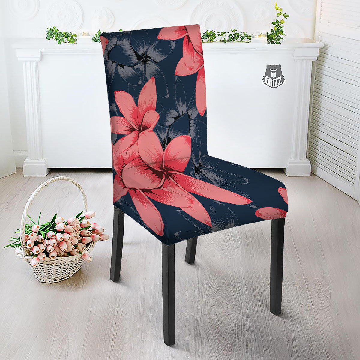 Plumeria Flower Pink Print Dining Chair Slipcover-grizzshop