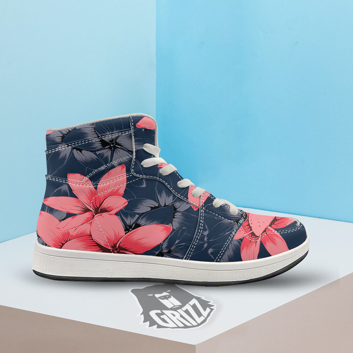 Plumeria Flower Pink Print High Top Sneakers-grizzshop