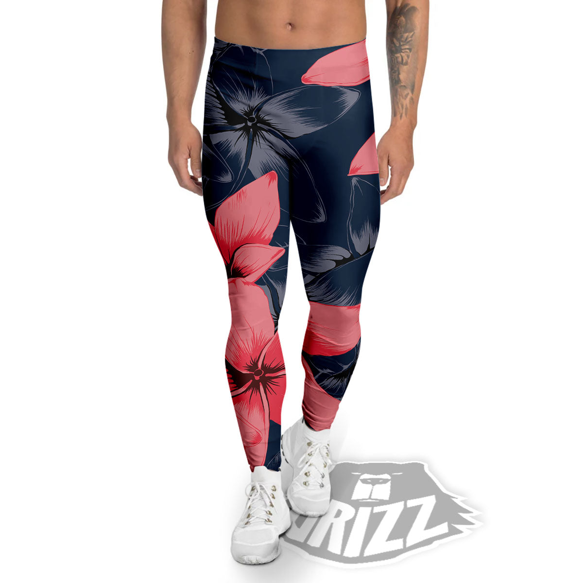 Plumeria Flower Pink Print Men's Leggings-grizzshop