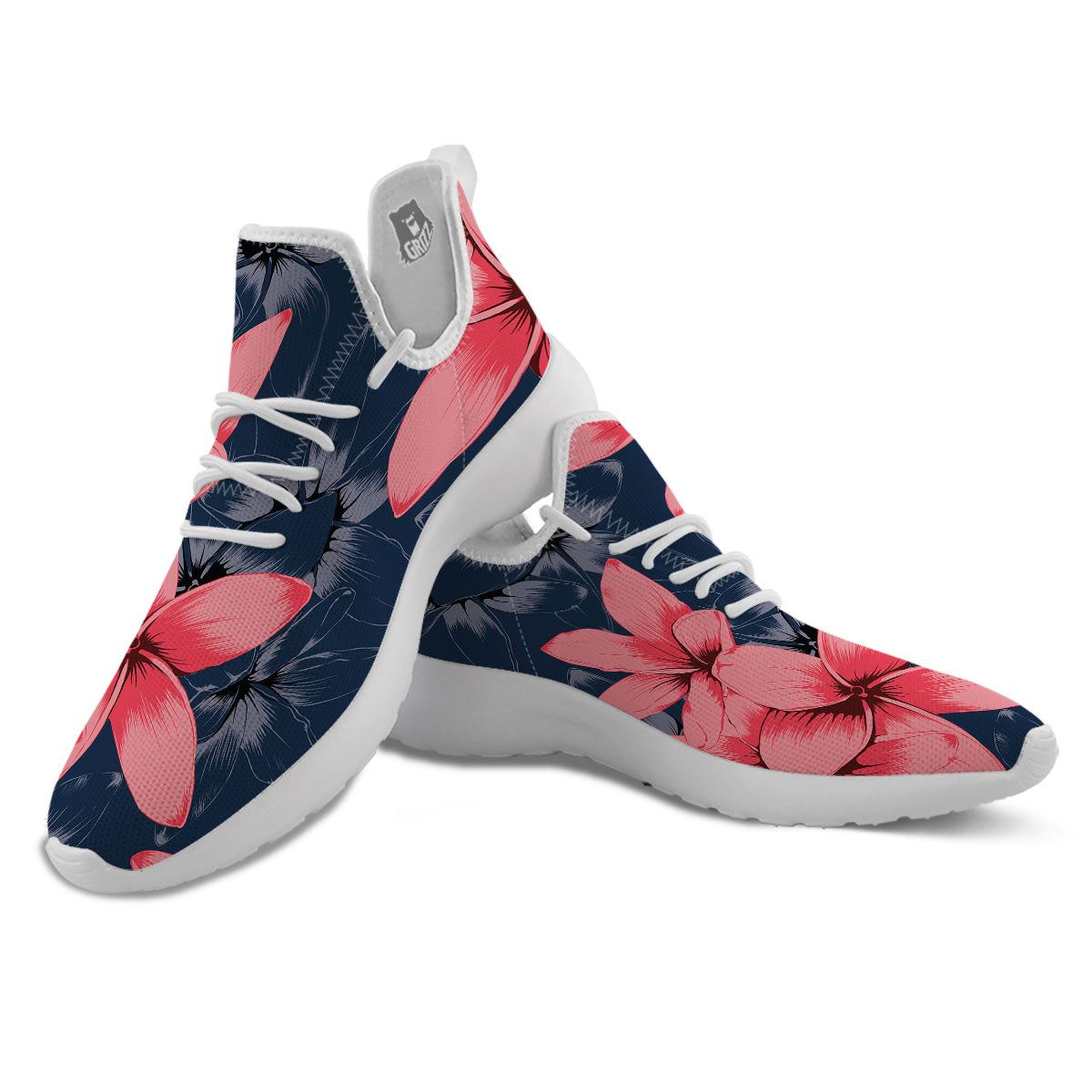 Plumeria Flower Pink Print White Athletic Shoes-grizzshop