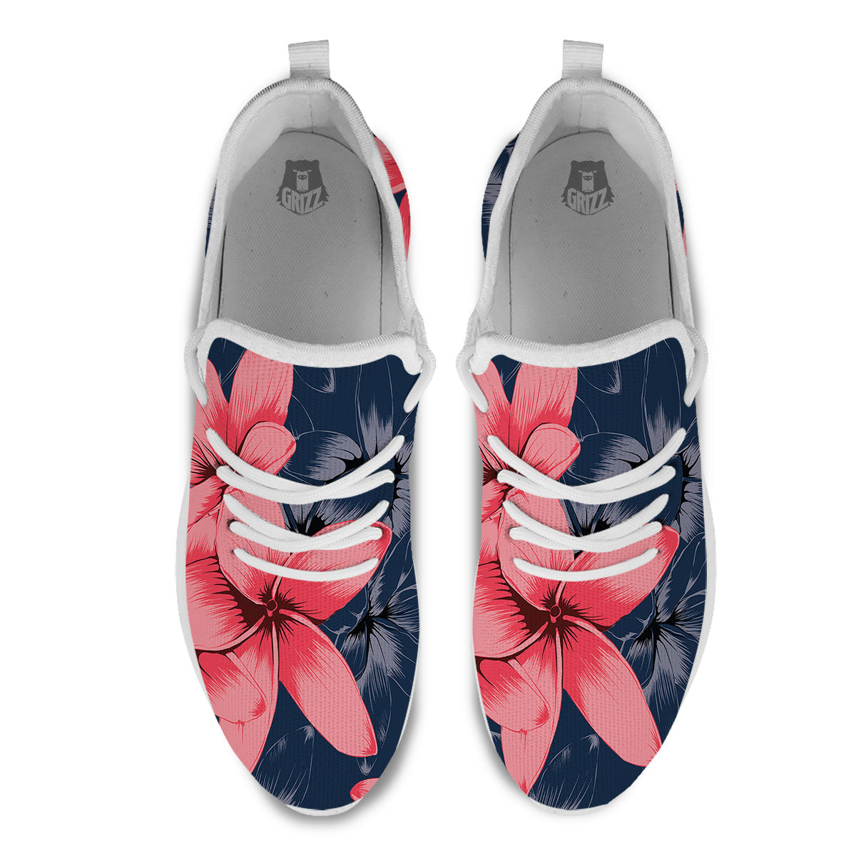 Plumeria Flower Pink Print White Athletic Shoes-grizzshop