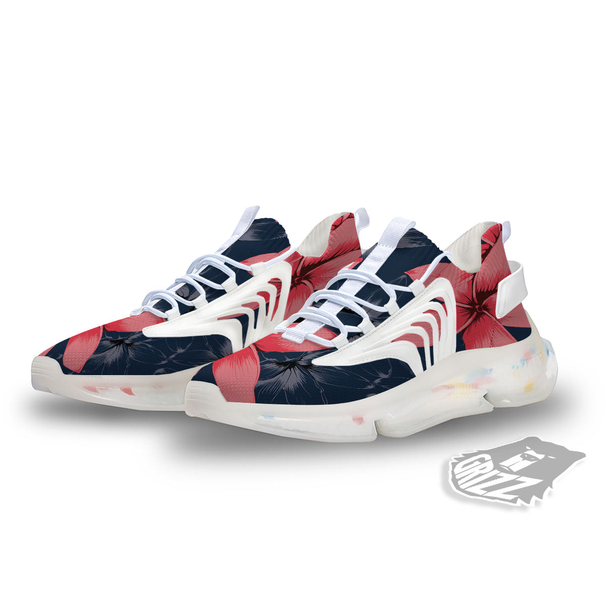 Plumeria Flower Pink Print White Gym Shoes-grizzshop