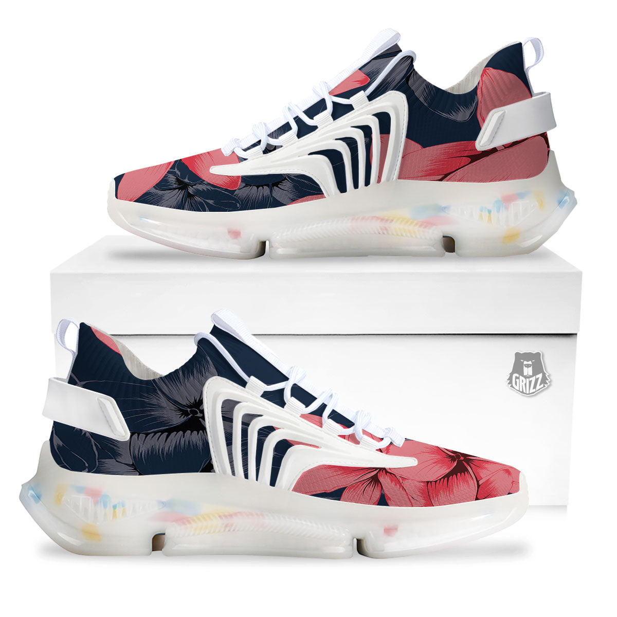 Plumeria Flower Pink Print White Gym Shoes-grizzshop