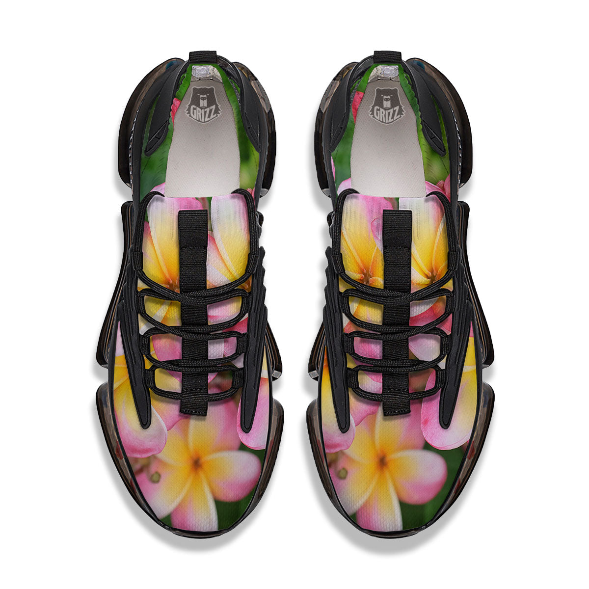 Plumeria Flower Yellow And Pink Print Black Gym Shoes-grizzshop