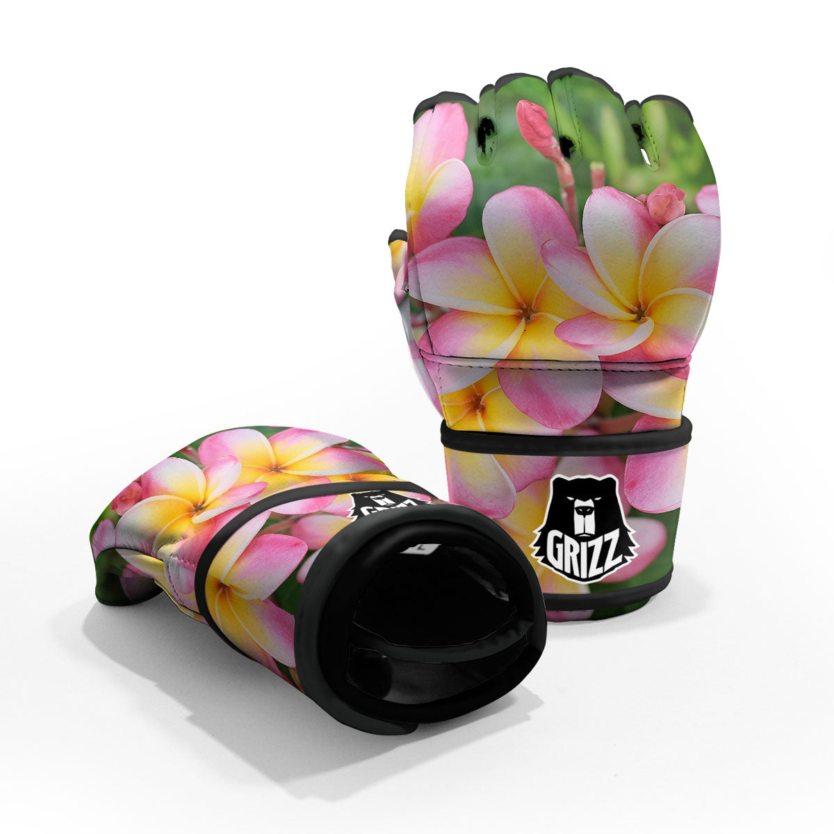 Plumeria Flower Yellow And Pink Print MMA Gloves-grizzshop