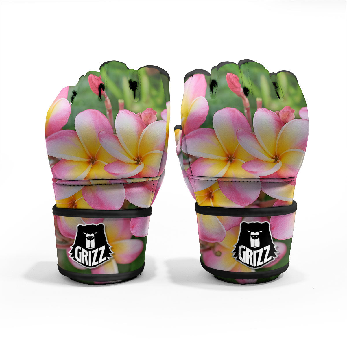 Plumeria Flower Yellow And Pink Print MMA Gloves-grizzshop