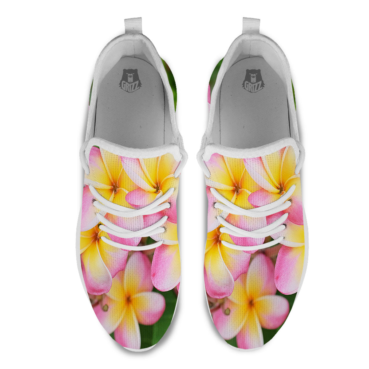 Plumeria Flower Yellow And Pink Print White Athletic Shoes-grizzshop