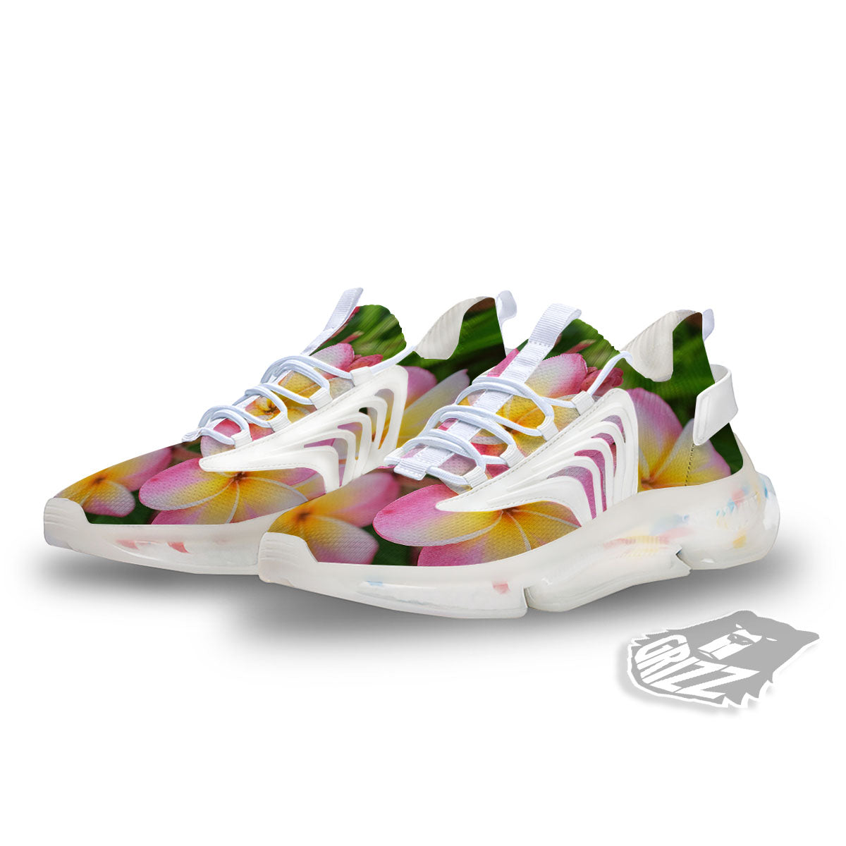 Plumeria Flower Yellow And Pink Print White Gym Shoes-grizzshop