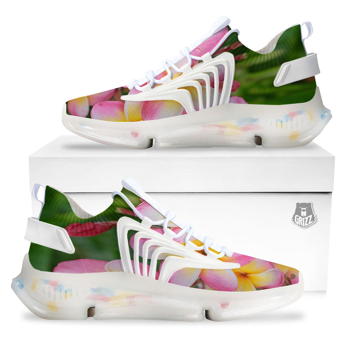 Plumeria Flower Yellow And Pink Print White Gym Shoes-grizzshop