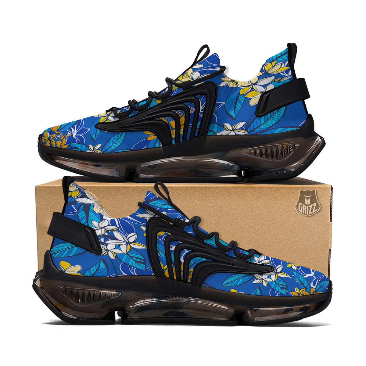 Plumeria Flower Yellow And White Blue Print Pattern Black Gym Shoes-grizzshop