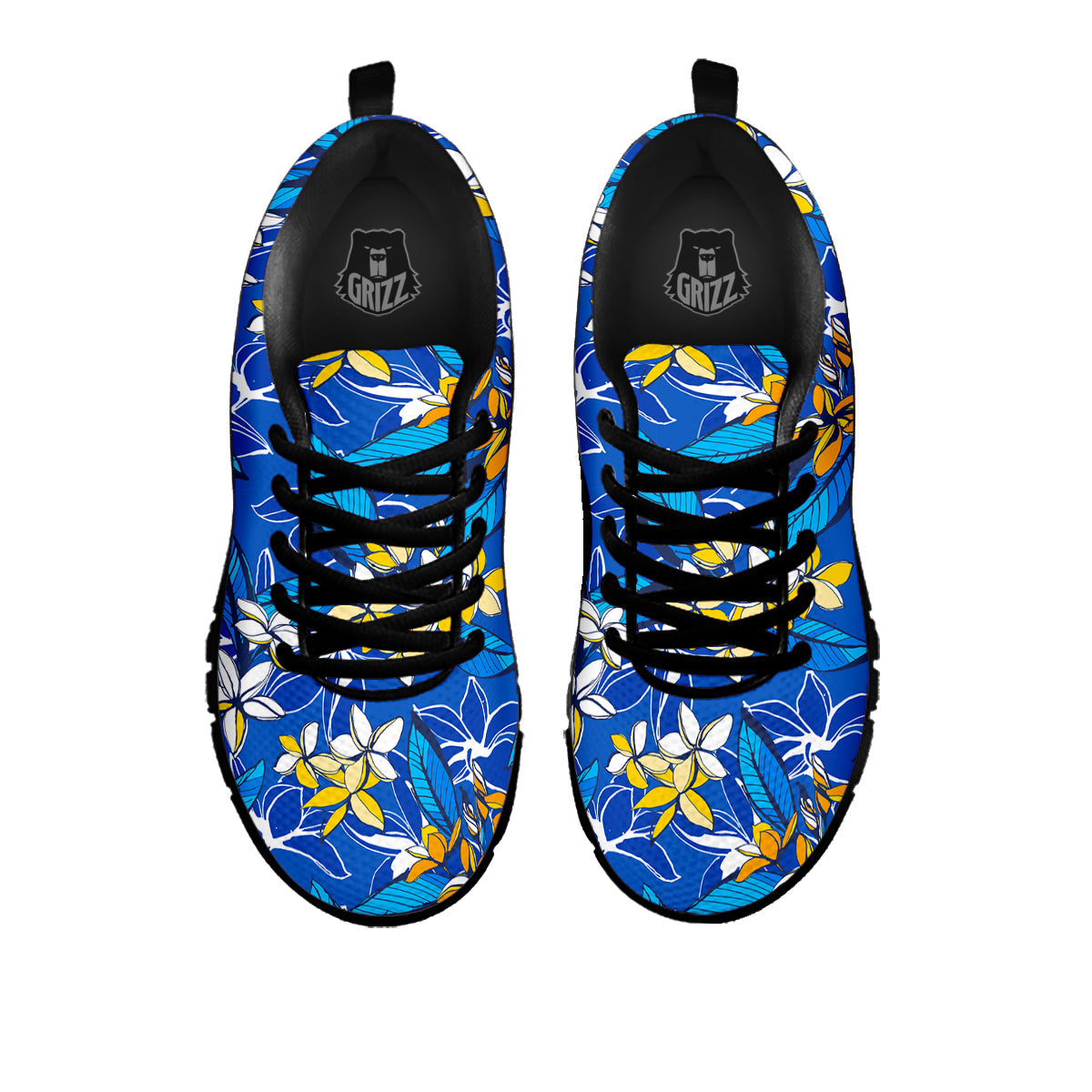 Plumeria Flower Yellow And White Blue Print Pattern Black Sneaker-grizzshop