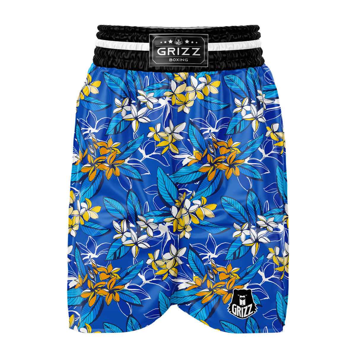 Plumeria Flower Yellow And White Blue Print Pattern Boxing Shorts-grizzshop