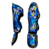 Plumeria Flower Yellow And White Blue Print Pattern Muay Thai Shin Guards-grizzshop