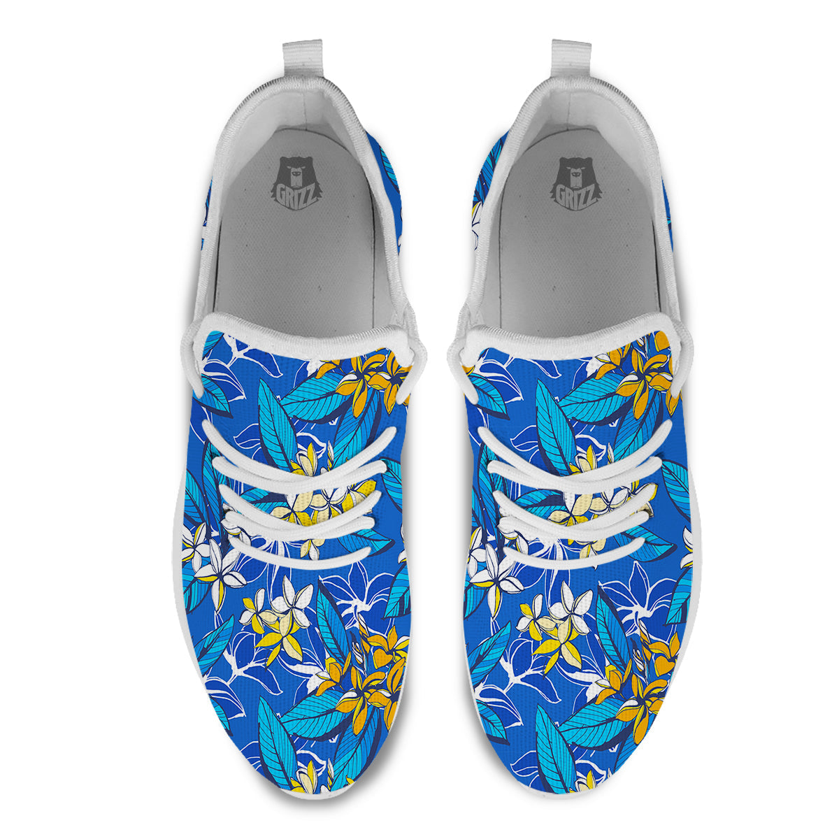 Plumeria Flower Yellow And White Blue Print Pattern White Athletic Shoes-grizzshop