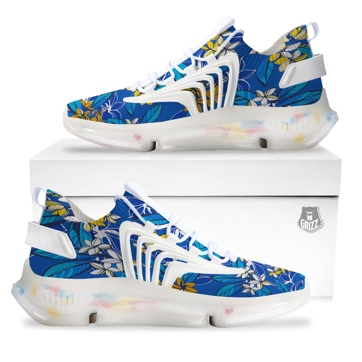 Plumeria Flower Yellow And White Blue Print Pattern White Gym Shoes-grizzshop