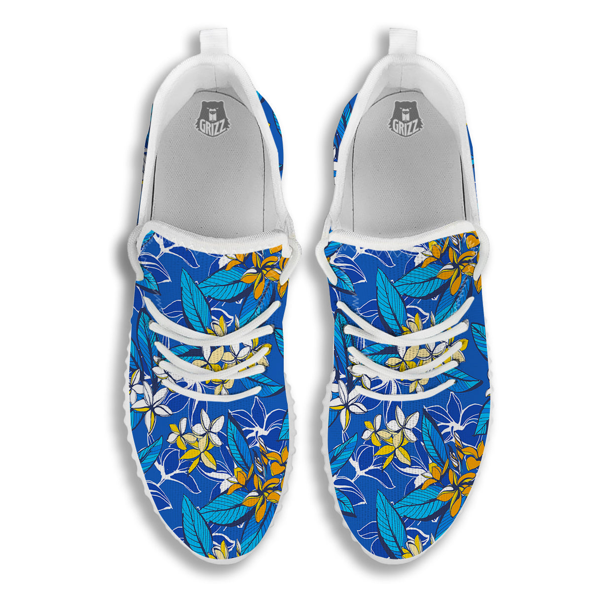 Plumeria Flower Yellow And White Blue Print Pattern White Walking Shoes-grizzshop
