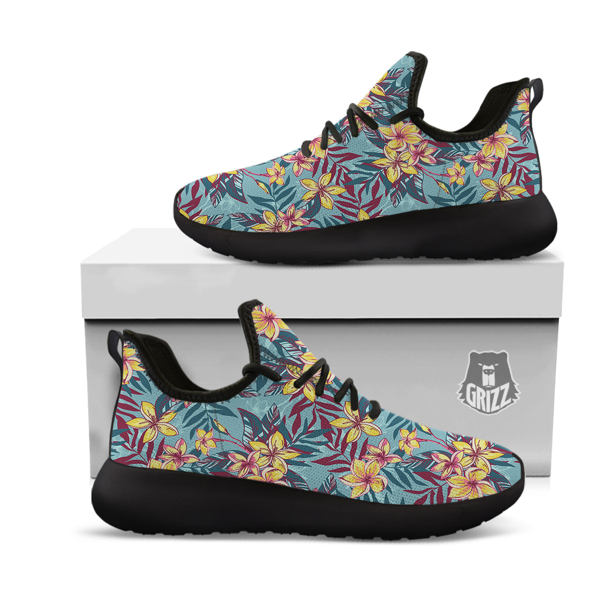 Plumeria Frangipani Tropical Print Pattern Black Athletic Shoes-grizzshop