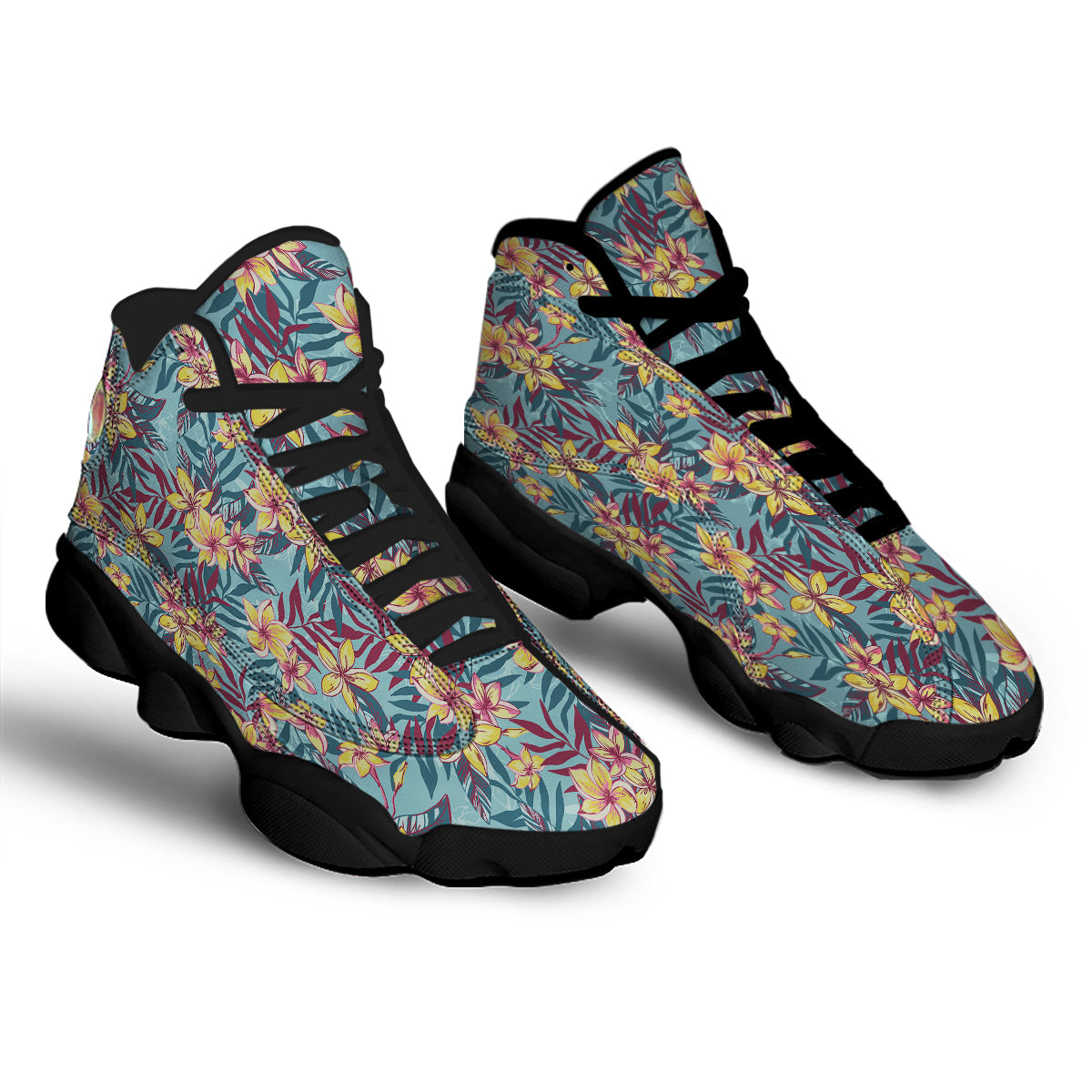Plumeria Frangipani Tropical Print Pattern Black Basketball Shoes-grizzshop