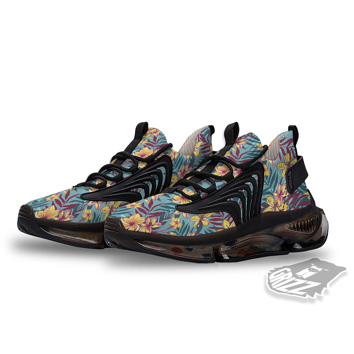 Plumeria Frangipani Tropical Print Pattern Black Gym Shoes-grizzshop