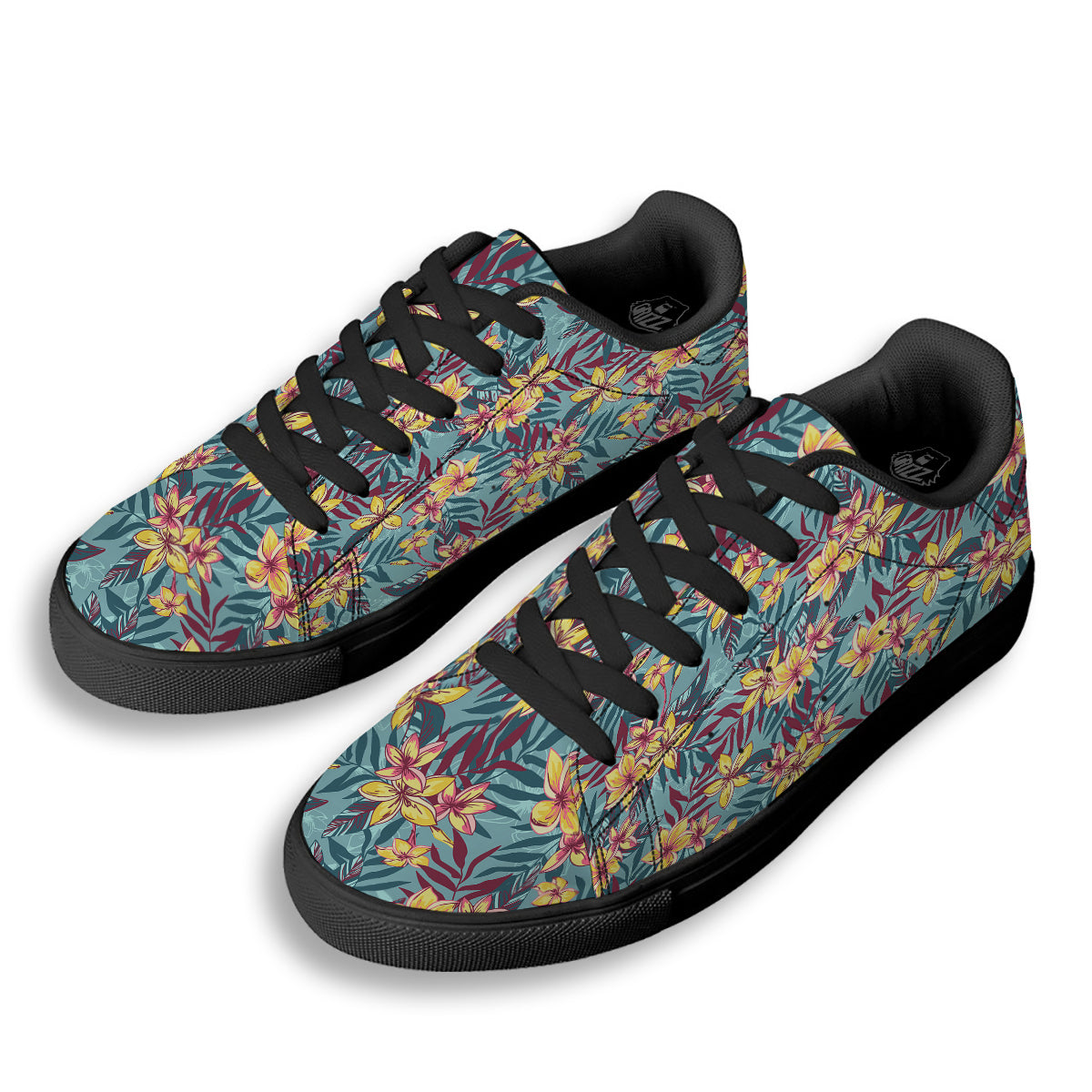 Plumeria Frangipani Tropical Print Pattern Black Low Top Sneakers-grizzshop