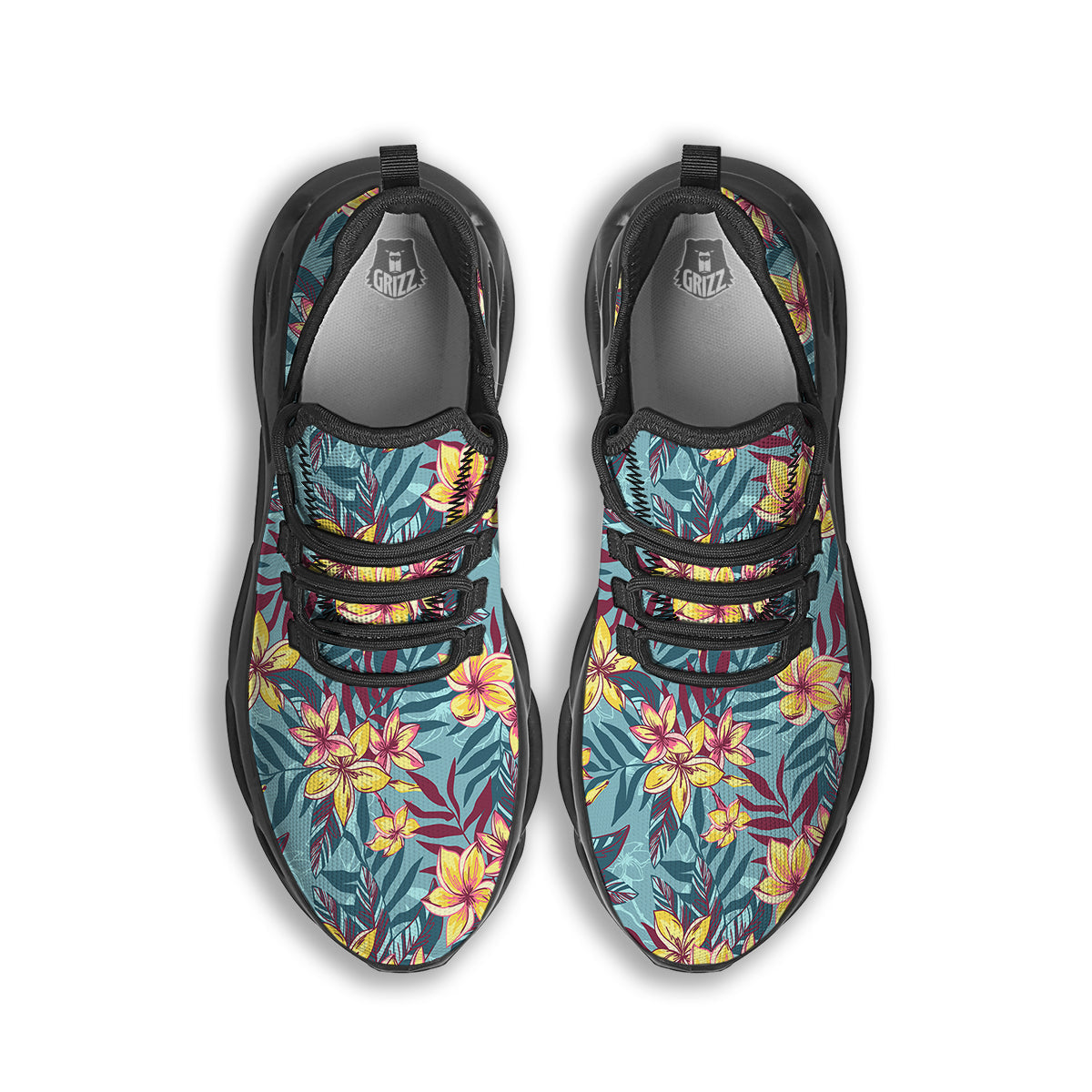Plumeria Frangipani Tropical Print Pattern Black Running Shoes-grizzshop