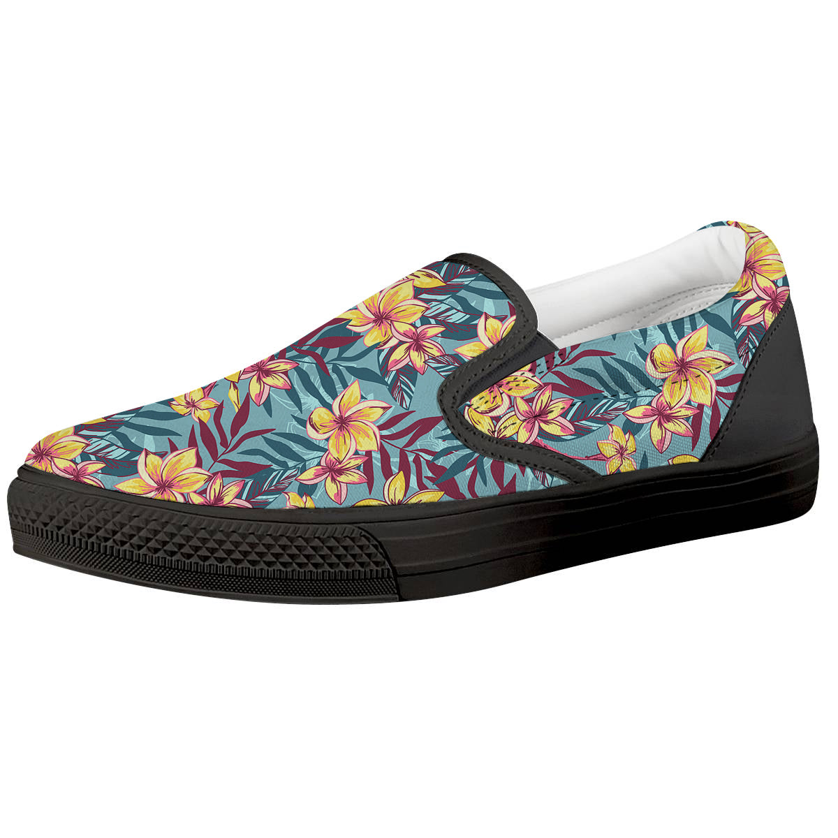 Plumeria Frangipani Tropical Print Pattern Black Slip On Shoes-grizzshop