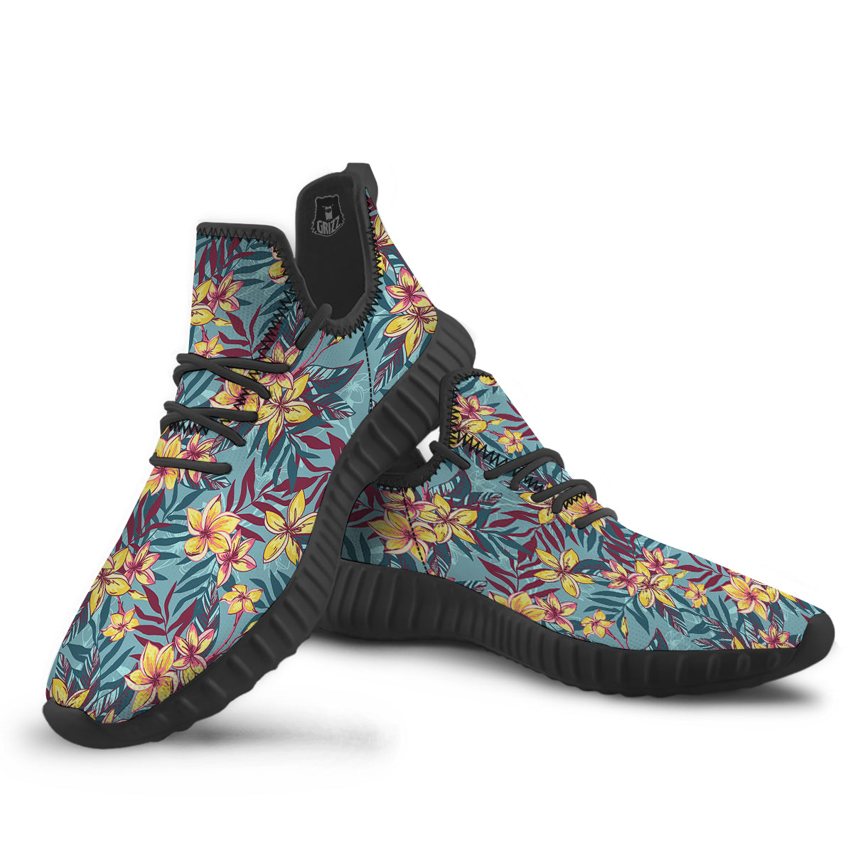 Plumeria Frangipani Tropical Print Pattern Black Walking Shoes-grizzshop
