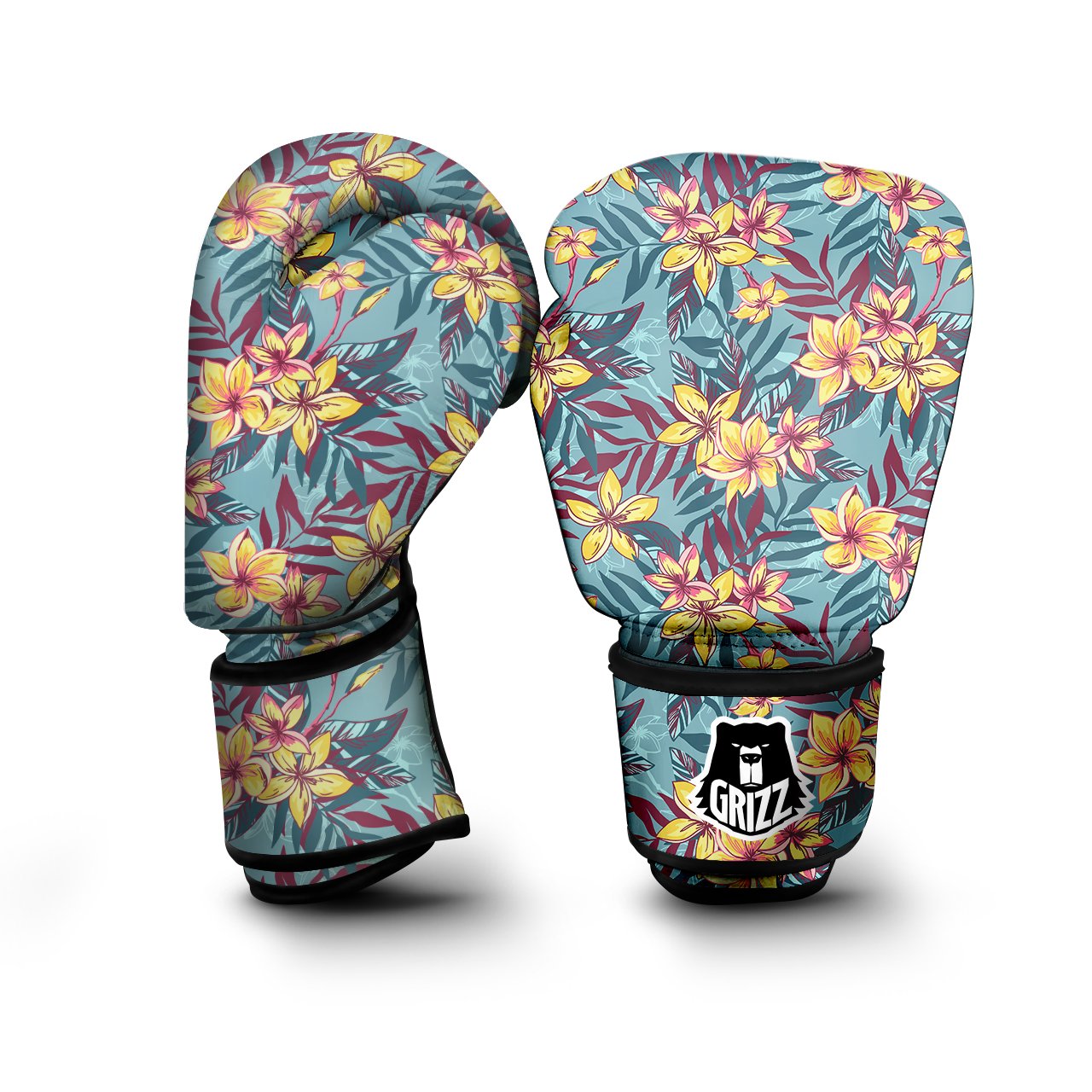 Plumeria Frangipani Tropical Print Pattern Boxing Gloves-grizzshop