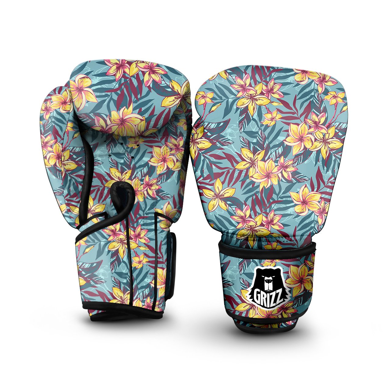 Plumeria Frangipani Tropical Print Pattern Boxing Gloves-grizzshop